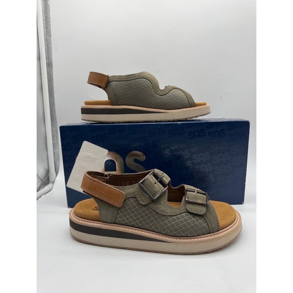 SAS San Antonio Shoemakers Womens Olive Green Suede Platform Buckle Sandals 8W